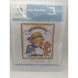 Joy Sunday Cross Stitch Kit Happy Moment Rainbow Cat Flowers 11 CT thread includ